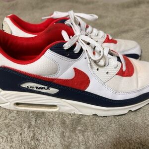 Nike Air Max Red, White, and Navy Sneakers